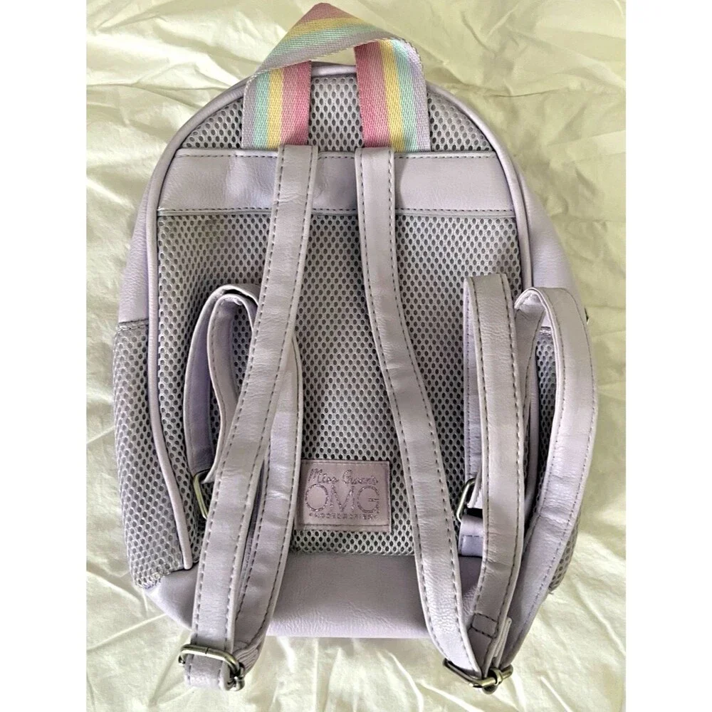 OMG Unicorn Miss Gwen Backpack Purse Purple Glitter Horn 2 Zip Pockets Floral